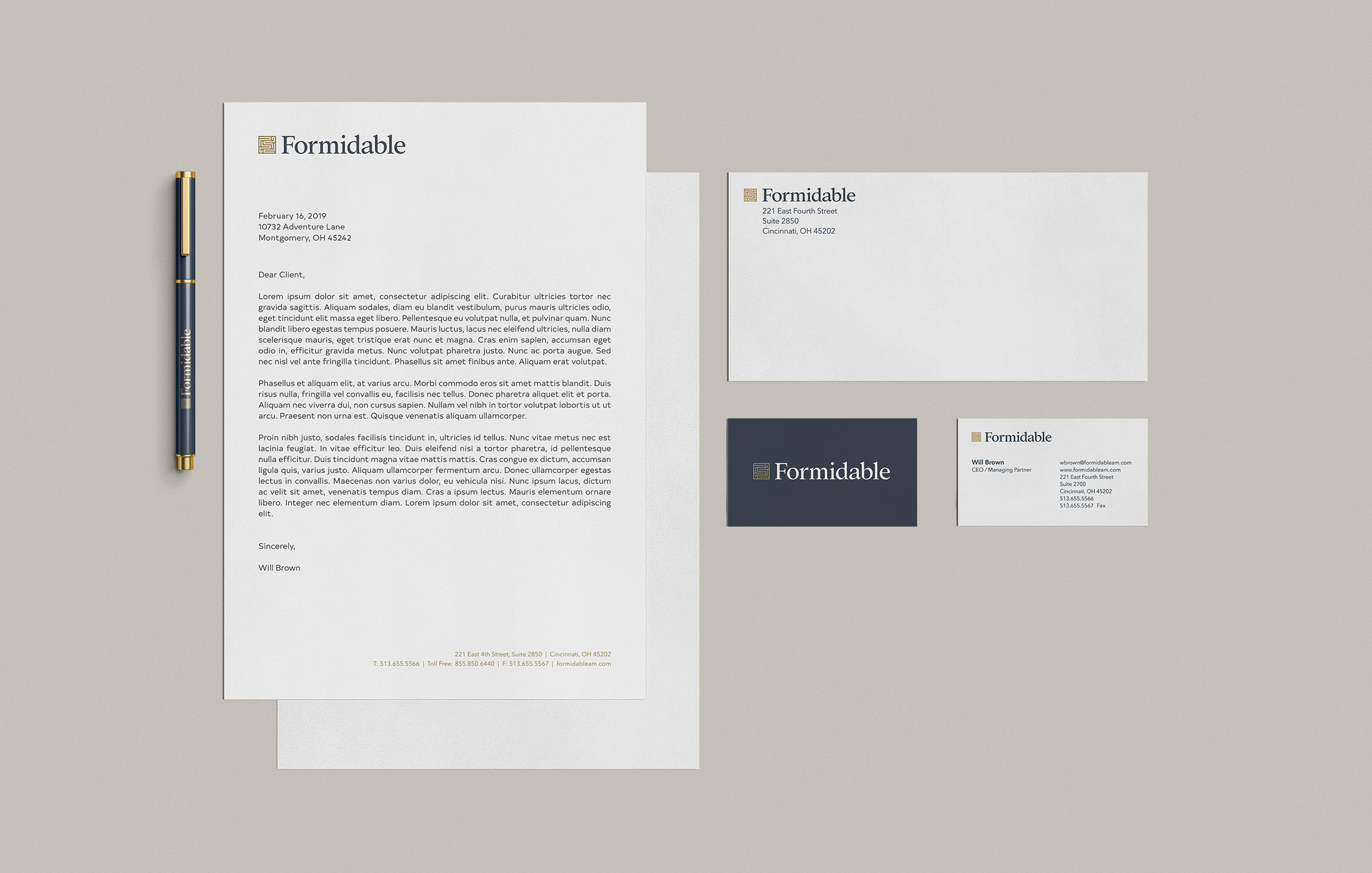 Formidable Asset Management stationary and business cards