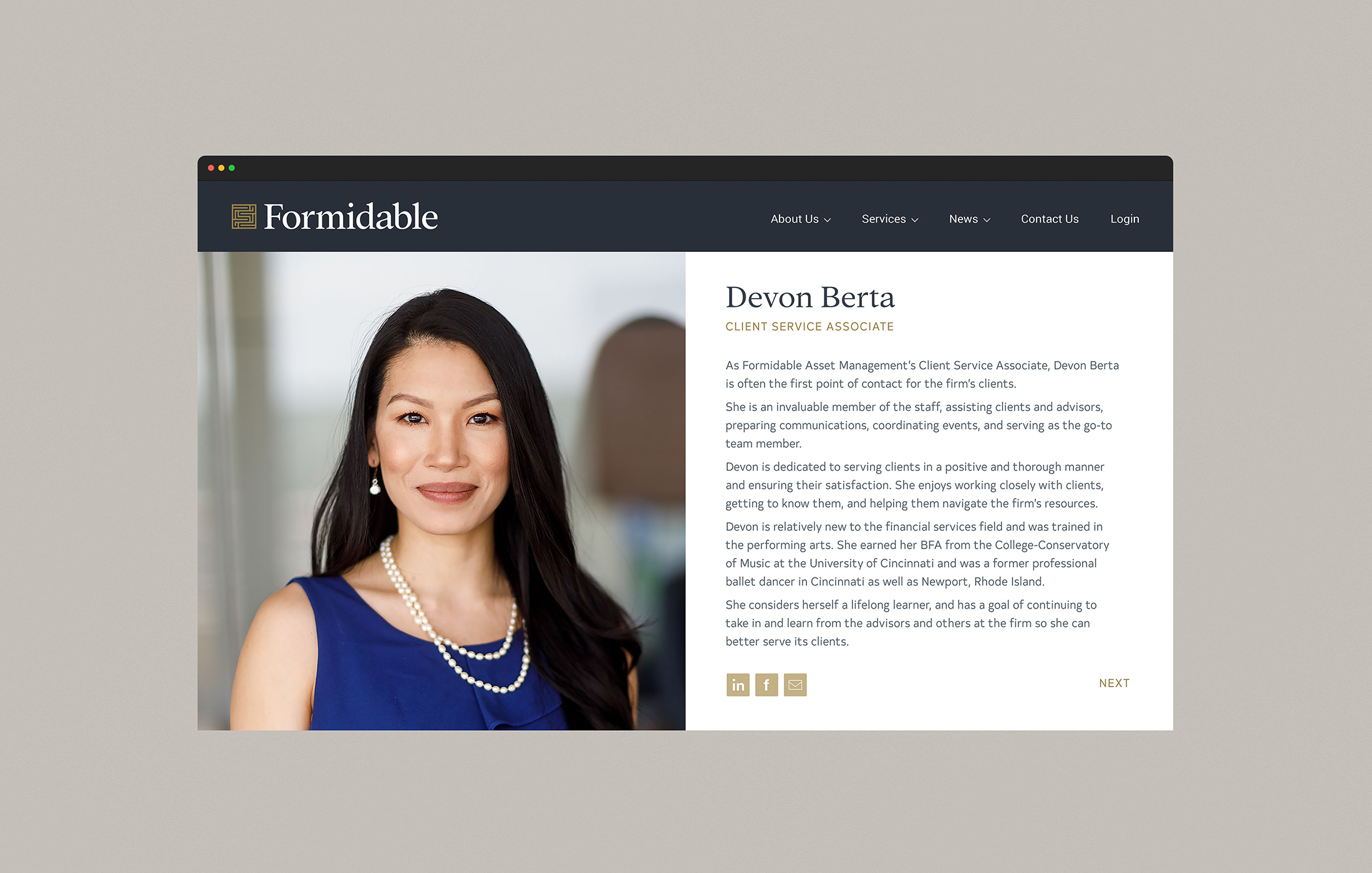 Formidable Asset Management website bio page