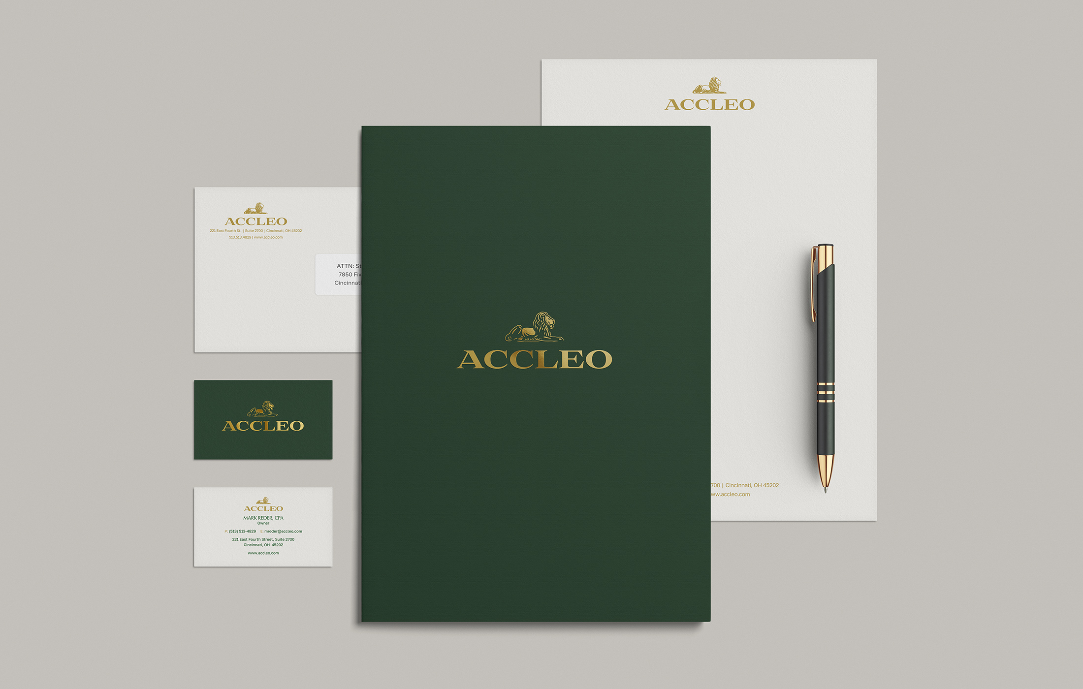 Accleo certified public accounting firm brand identity and stationary