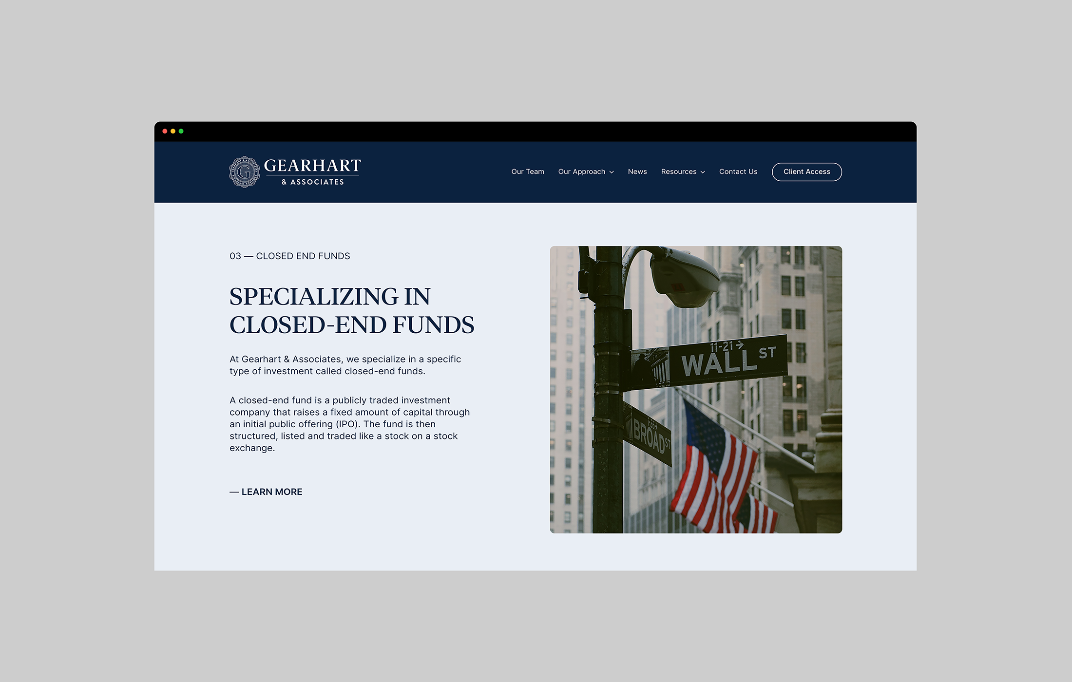Gearhart & Associates website design closed-end funds